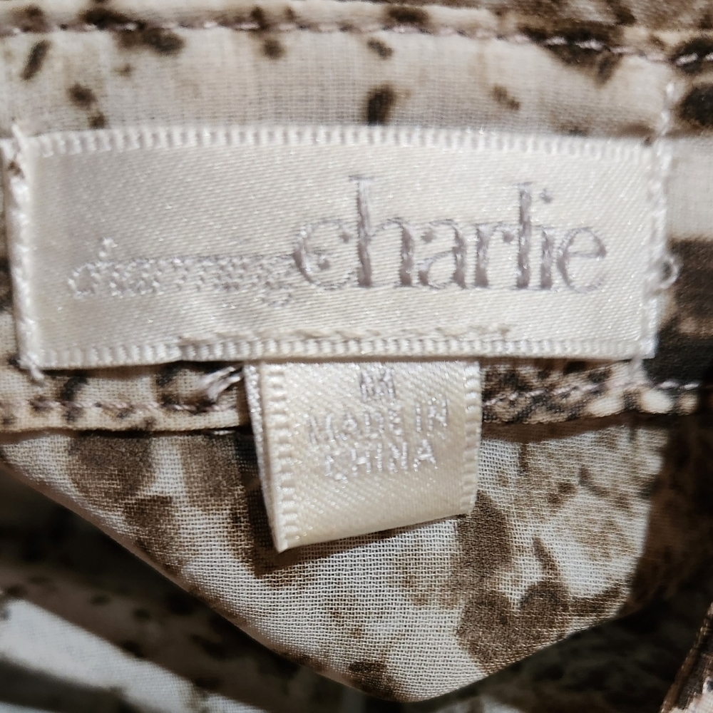 Charming Charlie M cropped sheer python black, brown & cream collar top - Picture 2 of 4